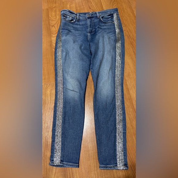 7 For All Mankind Jeans High Waist Ankle Skinny Silver Stripe Size 30 - Picture 2 of 13